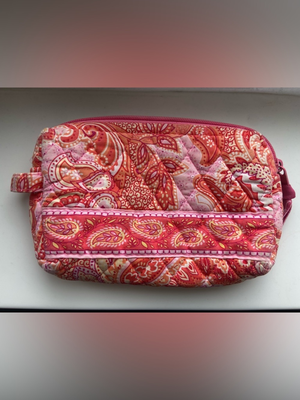 Vera Bradley Pink and Orange Quilted Paisley Cosmetic Pouch